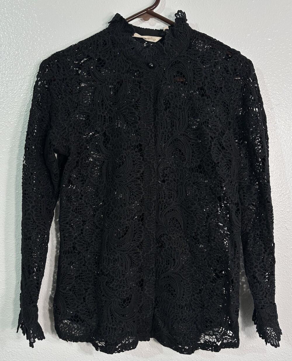 Soft Surroundings XS Black Lace Blouse Victorian High Neck Long Sleeve Romantic